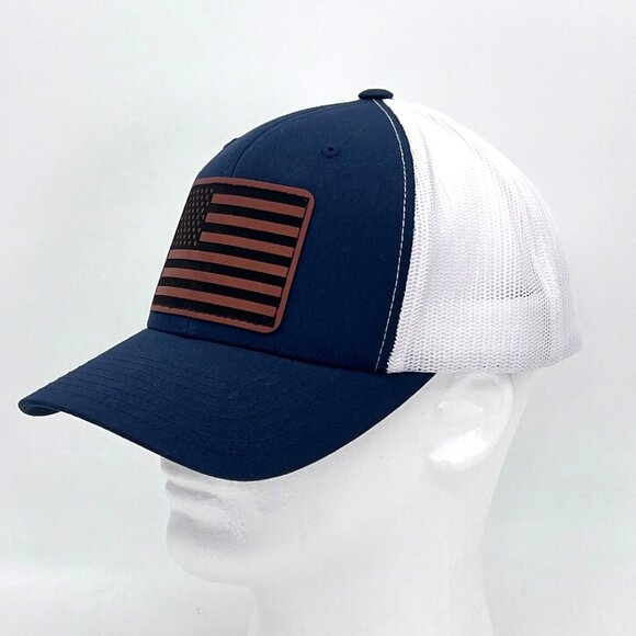 American Flag Trucker Hat Cap The Classics Adjustable Mesh Back Navy Blue White - Picture 4 of 12
